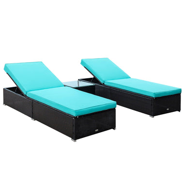 Outdoor and Garden-Outdoor Lounge Chairs Set of 2 with 5-Level Angles Adjust Backrest, Cushions & Matching Table, Rattan Furniture for Pool Side, Turquoise - Outdoor Style Company