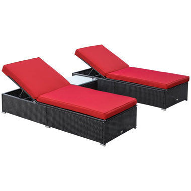 Outdoor and Garden-Outdoor Lounge Chairs Set of 2 with 5-Level Angles Adjust Backrest, Thick Cushions, & Matching Table, for Pool Side, Balcony, Red - Outdoor Style Company