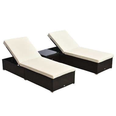 Outdoor and Garden-Outdoor Lounge Chairs Set of 2 with 5-Level Angles Adjust Backrest, Thick Cushions, & Matching Table, for Pool Side, Cream White - Outdoor Style Company