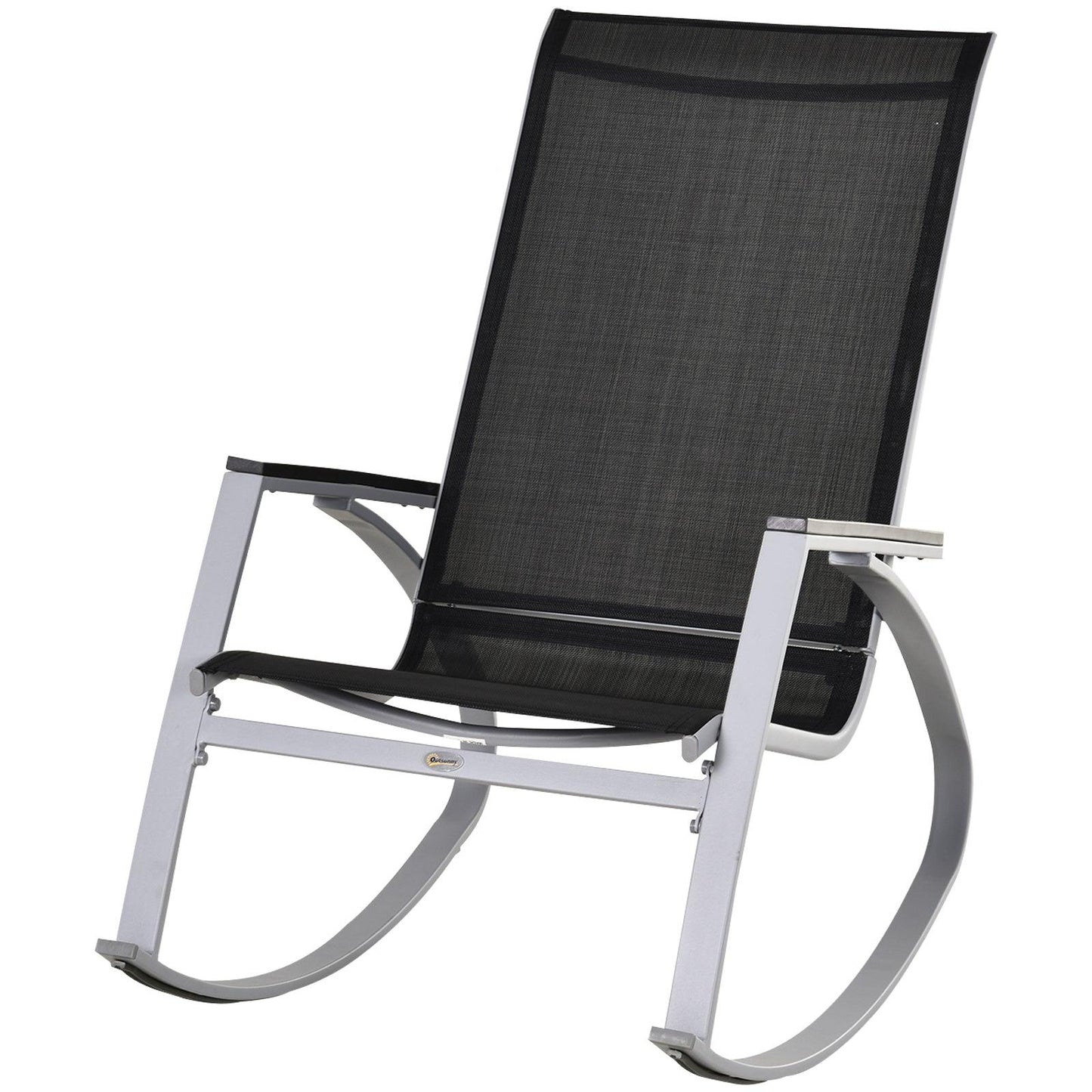 Outdoor and Garden-Outdoor Modern Front Porch Patio Rocking Sling Chair - Black / Silver - Outdoor Style Company