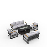 -Outdoor Patio 58'' Rectangle Fire Pit Conversation Set with Gray Cushions - Outdoor Style Company