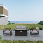 -Outdoor Patio 58'' Rectangle Fire Pit Conversation Set with Gray Cushions - Outdoor Style Company