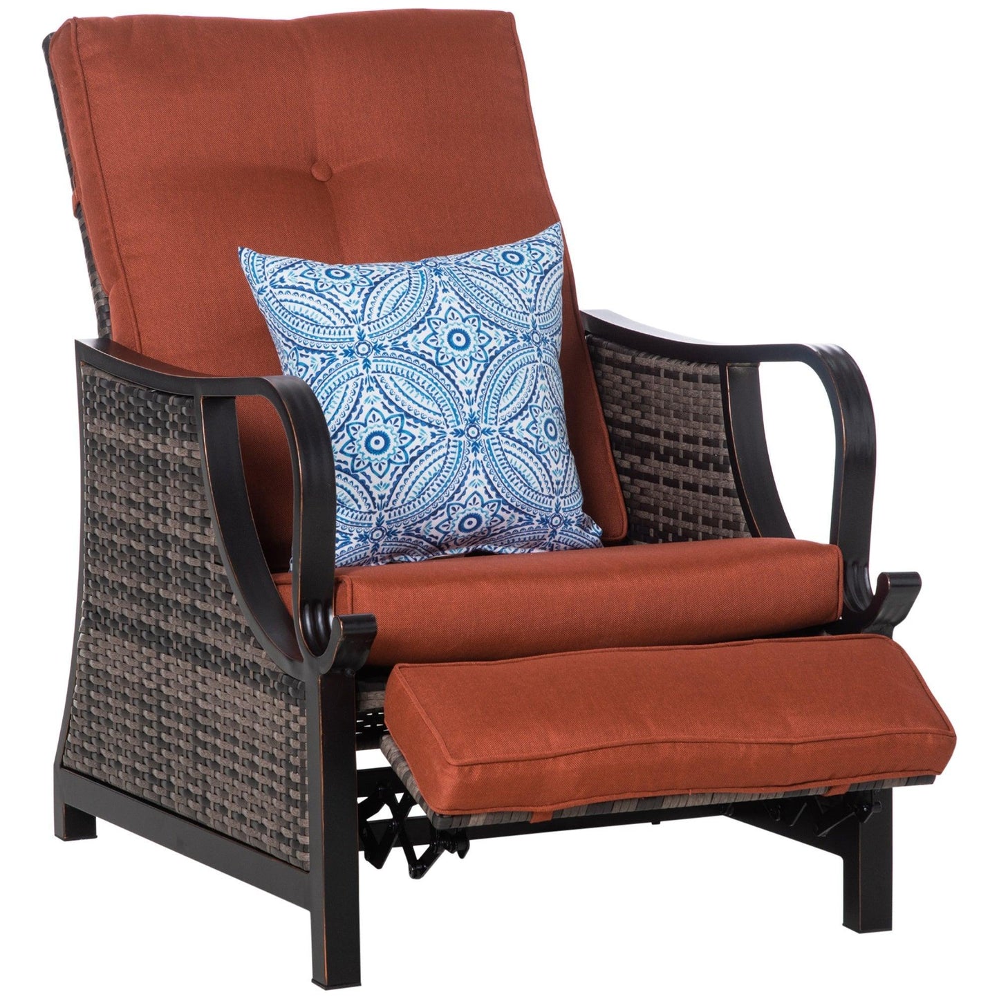 Outdoor and Garden-Outdoor Patio Recliner with All Hand-Woven Wicker, Adjustable Lounge Chair w/ Cushions, Rust-Resistant Metal Frame for Backyard, Red - Outdoor Style Company