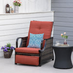 Outdoor and Garden-Outdoor Patio Recliner with All Hand-Woven Wicker, Adjustable Lounge Chair w/ Cushions, Rust-Resistant Metal Frame for Backyard, Red - Outdoor Style Company