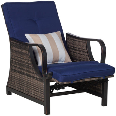 Outdoor and Garden-Outdoor Patio Recliner with All Hand-Woven Wicker, Adjustable Lounge Chair w/ Cushions, Rust-Resistant Metal Frame for Patio, Dark Blue - Outdoor Style Company