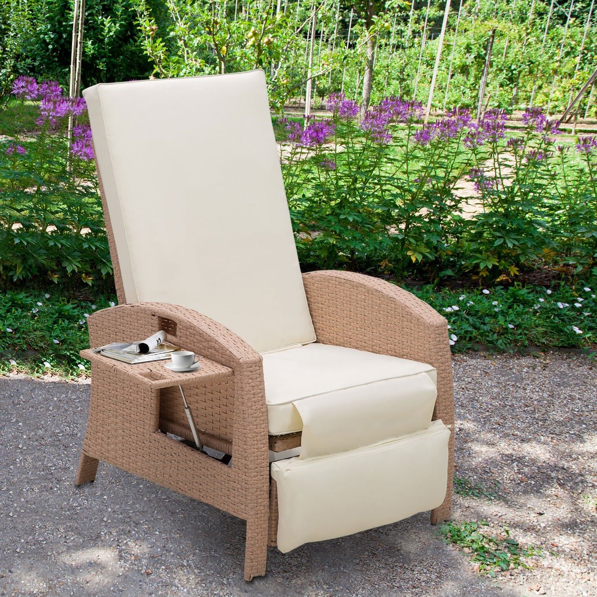 Outdoor and Garden-Outdoor Rattan Wicker Adjustable Recliner Lounge Chair with Drink Tray - Outdoor Style Company