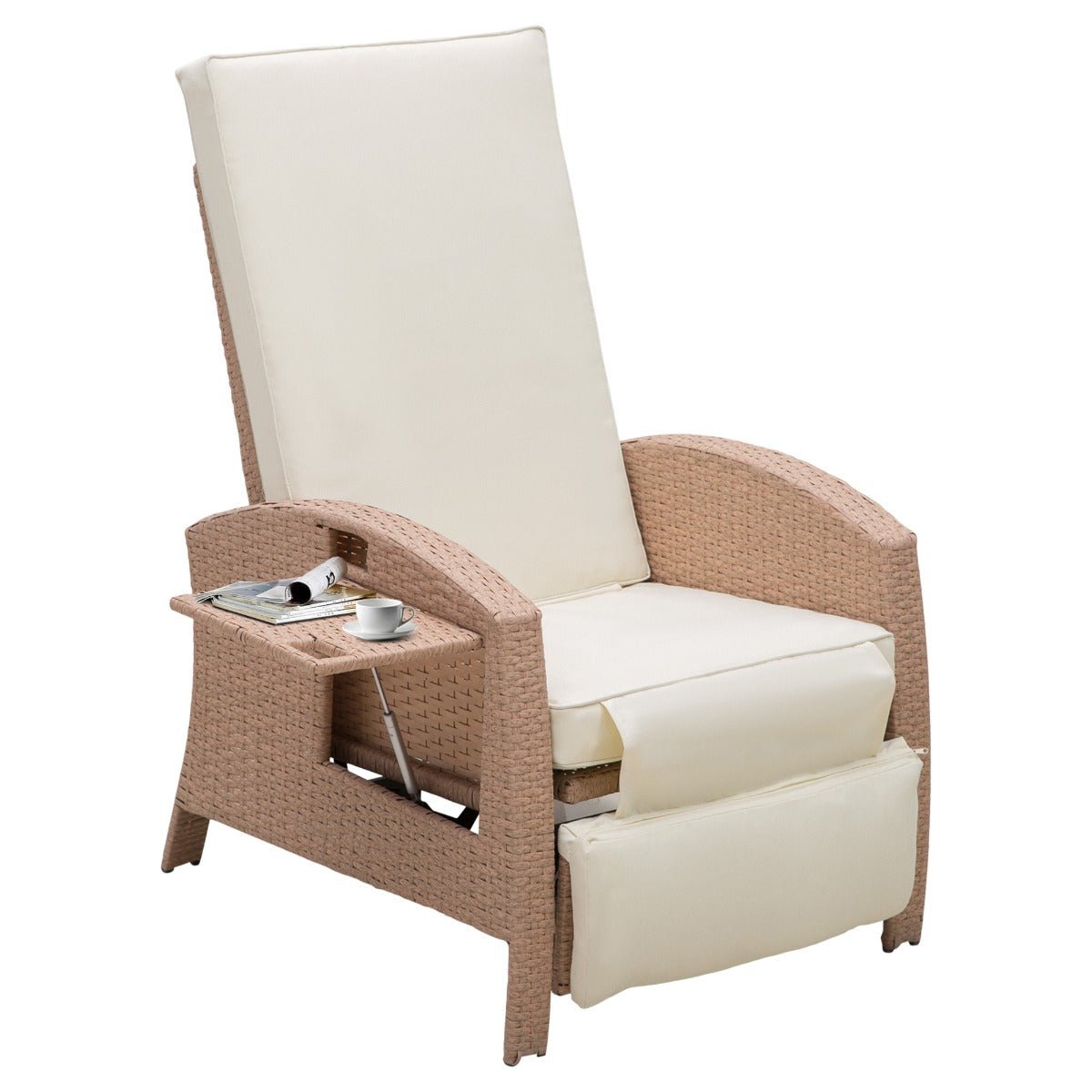 Outdoor and Garden-Outdoor Rattan Wicker Adjustable Recliner Lounge Chair with Drink Tray - Outdoor Style Company