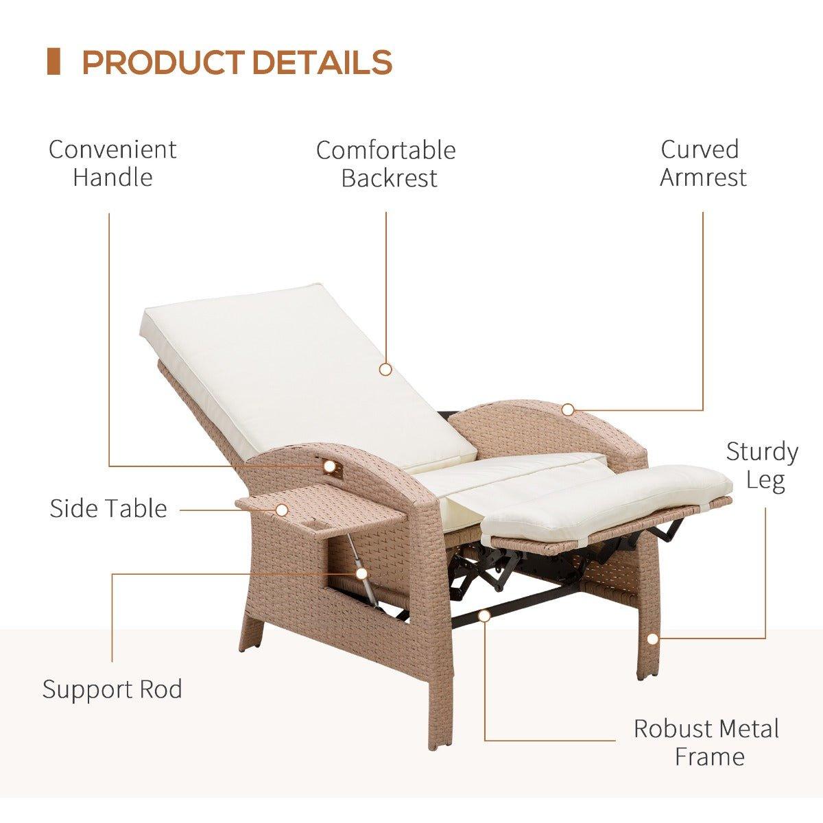 Outdoor and Garden-Outdoor Rattan Wicker Adjustable Recliner Lounge Chair with Drink Tray - Outdoor Style Company