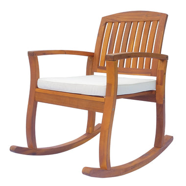 Outdoor and Garden-Outdoor Rocking Chair with Cushion, Acacia Wood Patio Rocker for Backyard, Patio, Home, Teak Tone - Outdoor Style Company