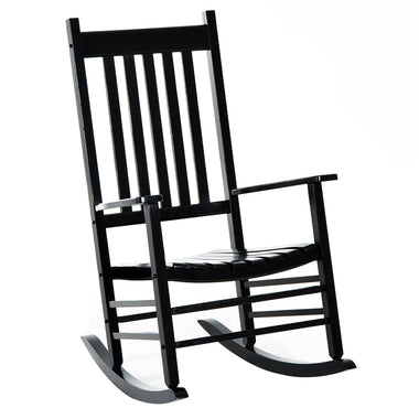 Outdoor and Garden-Outdoor Rocking Chair, Wooden Rustic High Back All Weather Rocker, Slatted for Indoor, Backyard & Patio, Black - Outdoor Style Company