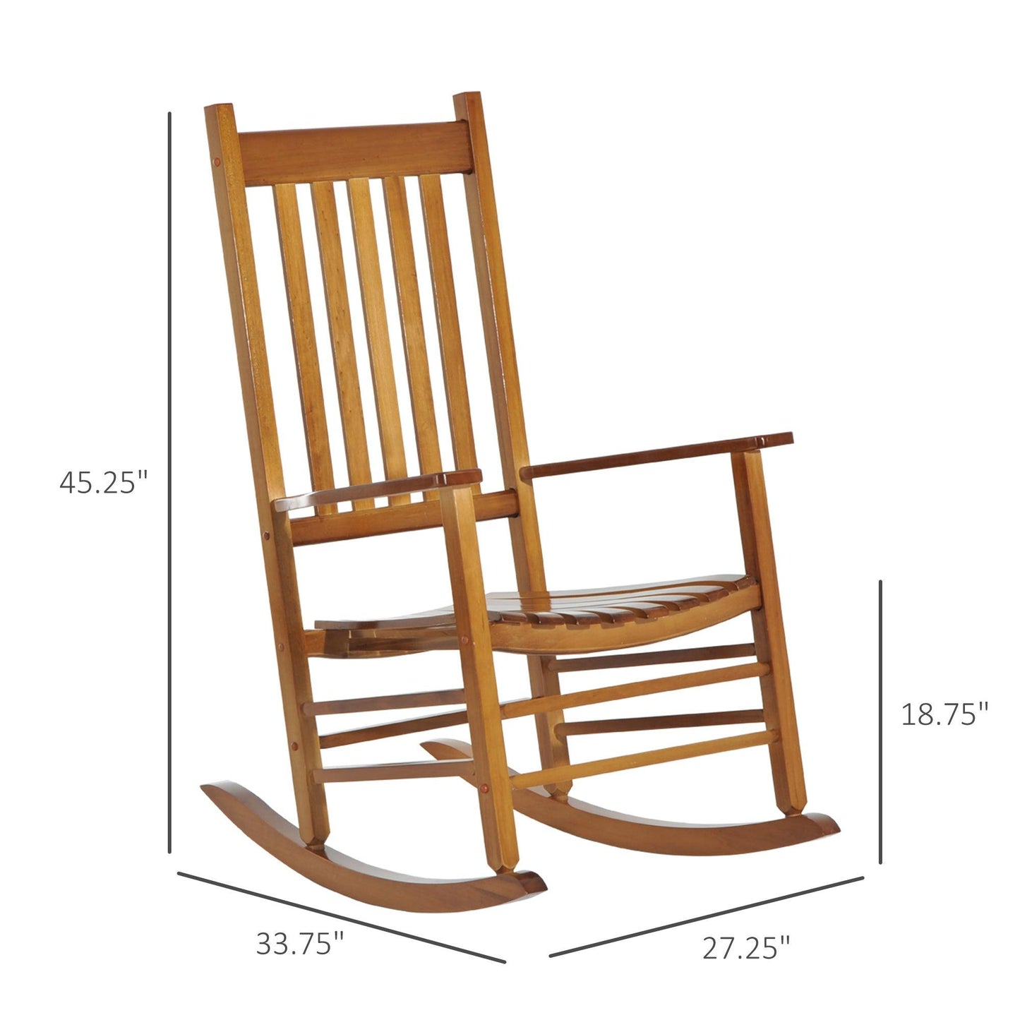 Outdoor and Garden-Outdoor Rocking Chair, Wooden Rustic High Back All Weather Rocker, Slatted for Indoor, Backyard & Patio, Natural - Outdoor Style Company