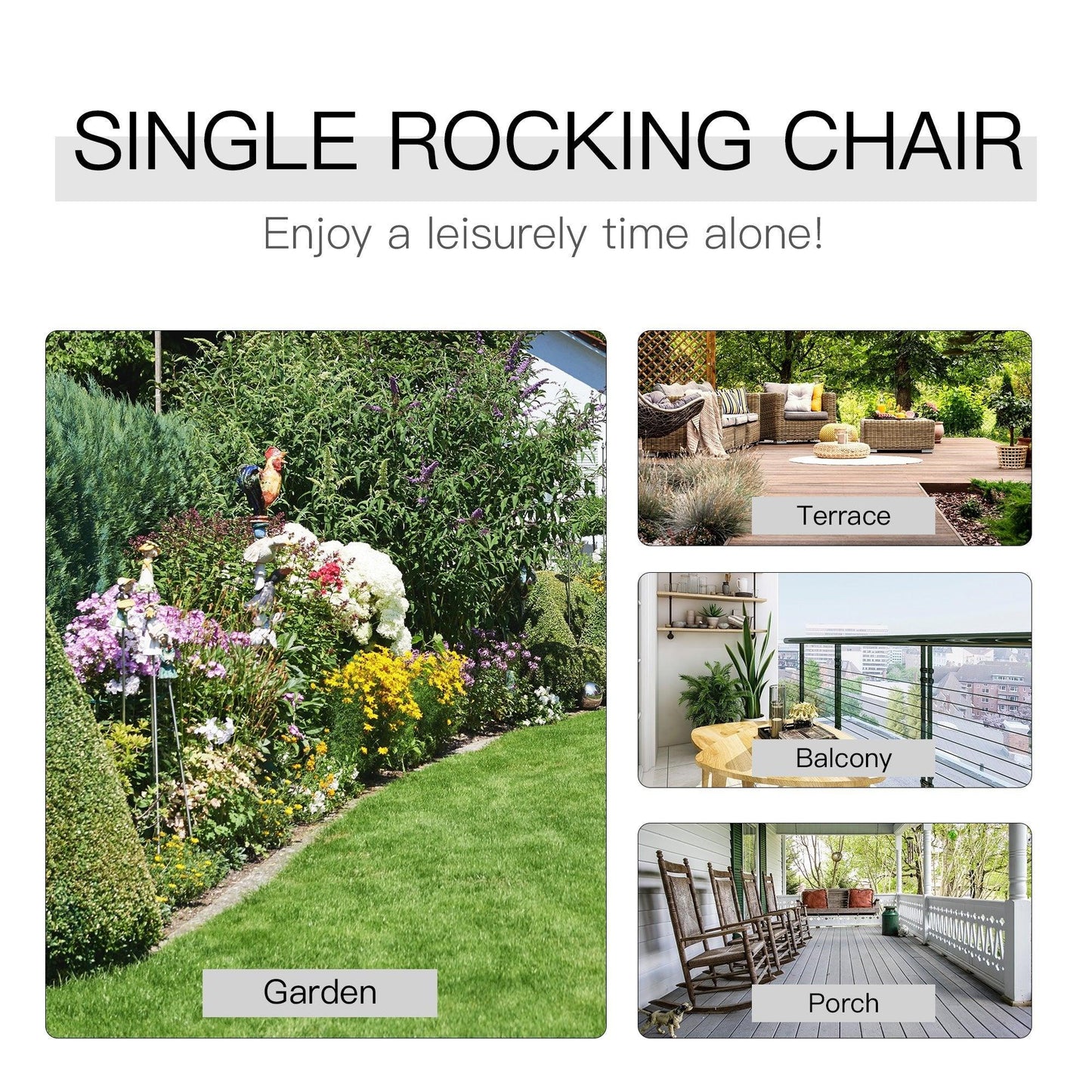 Outdoor and Garden-Outdoor Rocking Chair, Wooden Rustic High Back All Weather Rocker, Slatted for Indoor, Backyard & Patio, Natural - Outdoor Style Company