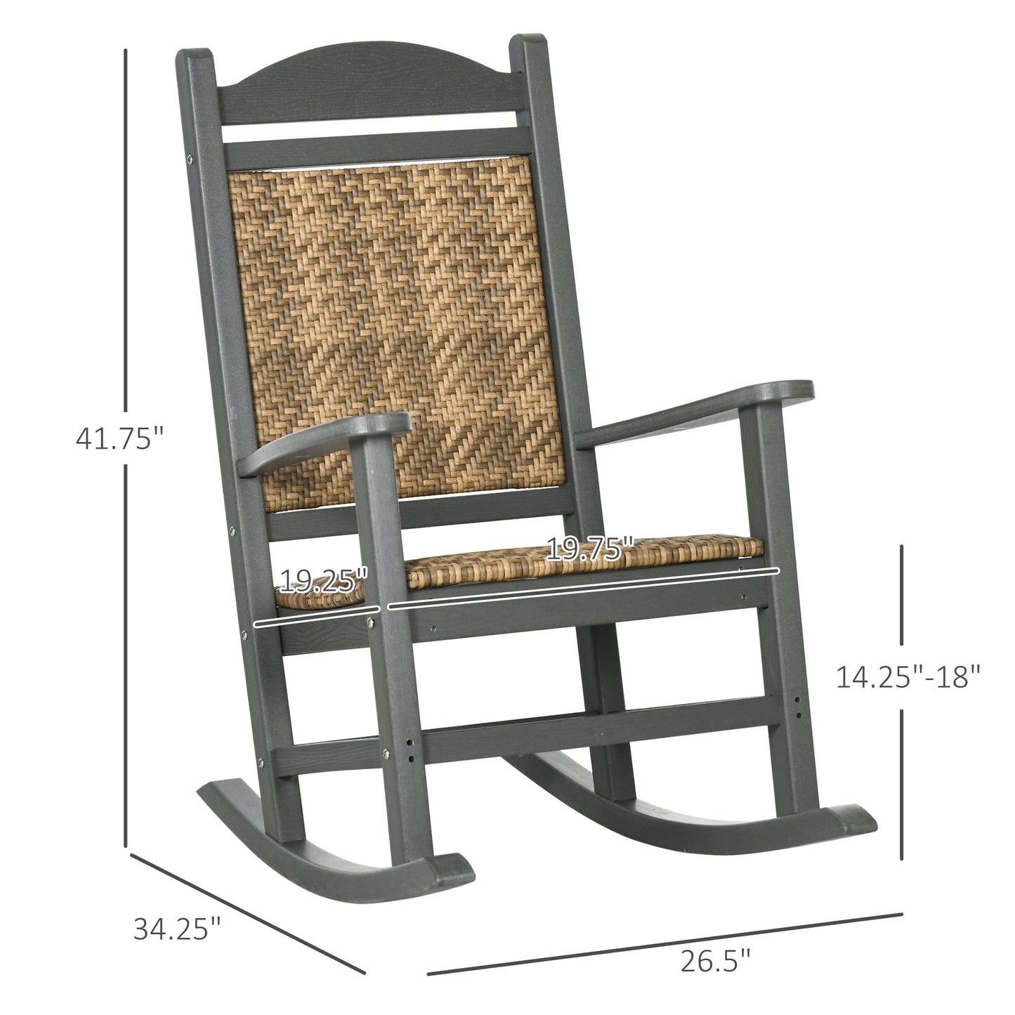 Outdoor and Garden-Outdoor Rocking Chairs, Porch Rocker w/ Soft Padded Seat and Backrest, Fade-Resistant HDPE Frame Rocker Chair with PE Rattan - Outdoor Style Company
