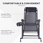 Outdoor and Garden-Outdoor Rocking Chairs Zero Gravity Rocking Chair w/ Removable Headrest, Side Tray, Cup & Phone Holder, Black - Outdoor Style Company