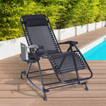 Outdoor and Garden-Outdoor Rocking Chairs Zero Gravity Rocking Chair w/ Removable Headrest, Side Tray, Cup & Phone Holder, Black - Outdoor Style Company