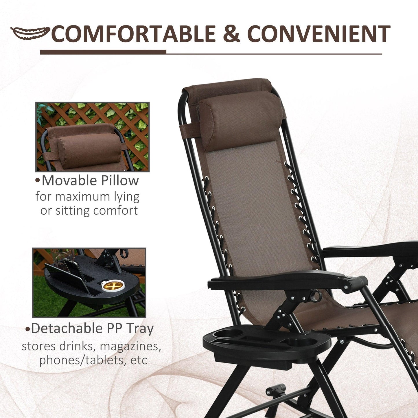 Outdoor and Garden-Outdoor Rocking Chairs Zero Gravity Rocking Chair w/ Removable Headrest, Side Tray, Cup & Phone Holder, Brown - Outdoor Style Company