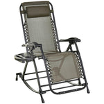 Outdoor and Garden-Outdoor Rocking Chairs Zero Gravity Rocking Chair w/ Removable Headrest, Side Tray, Cup & Phone Holder, Grey - Outdoor Style Company