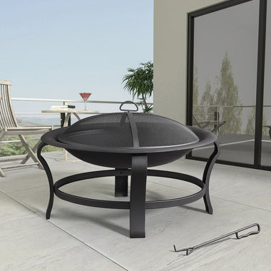 -Outdoor Round 19.68'' H x 30'' Steel Wood Burning Firepit - Outdoor Style Company