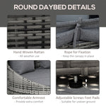 Outdoor and Garden-Outdoor Round Daybed 4 Pieces Wicker Outdoor Rattan Sofa with Canopy, Cushions, Pillows Patio Bed Sets for Lawn, Garden, Poolside, Grey - Outdoor Style Company