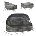 Outdoor and Garden-Outdoor Round Daybed 4 Pieces Wicker Outdoor Rattan Sofa with Canopy, Cushions, Pillows Patio Bed Sets for Lawn, Garden, Poolside, Grey - Outdoor Style Company