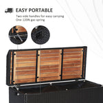 Outdoor and Garden-Outdoor Storage Bench Patio Wicker Furniture with Wooden Seat, Gas Spring, Rattan Container Bin with Lip, Ideal for Storing Tools, Black - Outdoor Style Company