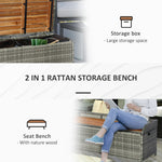 Outdoor and Garden-Outdoor Storage Bench Wicker Deck Boxes with Wooden Seat, Gas Spring, Rattan Container Bin with Lip, Ideal for Storing Tools, Mixed Grey - Outdoor Style Company