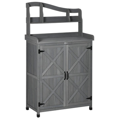 Outdoor and Garden-Outdoor Storage Cabinet & Potting Table, Wooden Gardening Bench with Patio Cabinet and Magnetic Doors, Grey - Outdoor Style Company