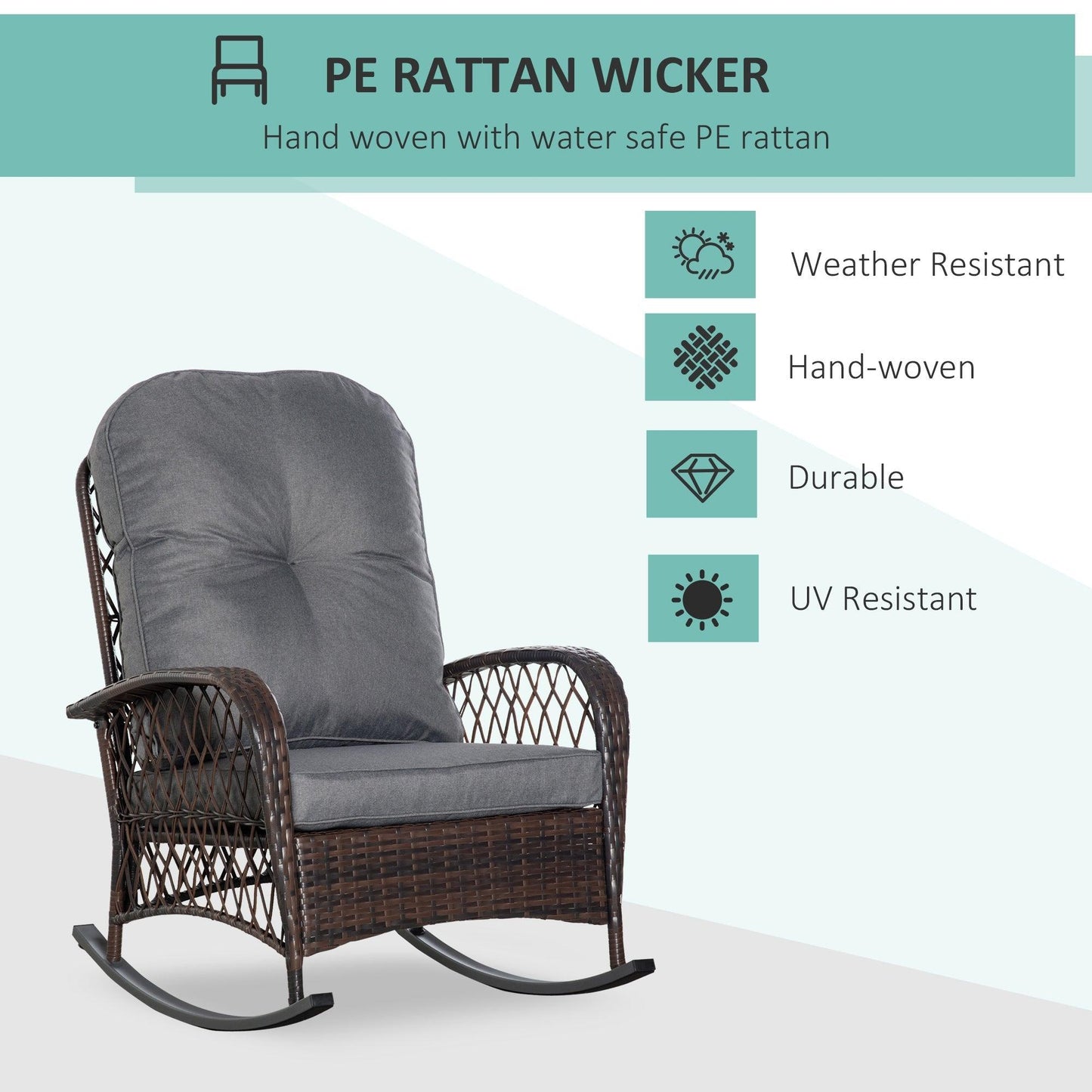 Outdoor and Garden-Outdoor Wicker Rocking Chair with Thickened Cushions, Patio Yard Furniture Club Rocker Chair for Garden, Gray - Outdoor Style Company