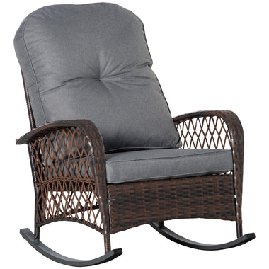 Outdoor and Garden-Outdoor Wicker Rocking Chair with Thickened Cushions, Patio Yard Furniture Club Rocker Chair for Garden, Gray - Outdoor Style Company