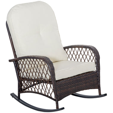 Outdoor and Garden-Outdoor Wicker Rocking Chair with Widen Seat, Thickened Cushion, Rattan Rocker with Steel Frame, High Weight Capacity for Patio, Cream White - Outdoor Style Company