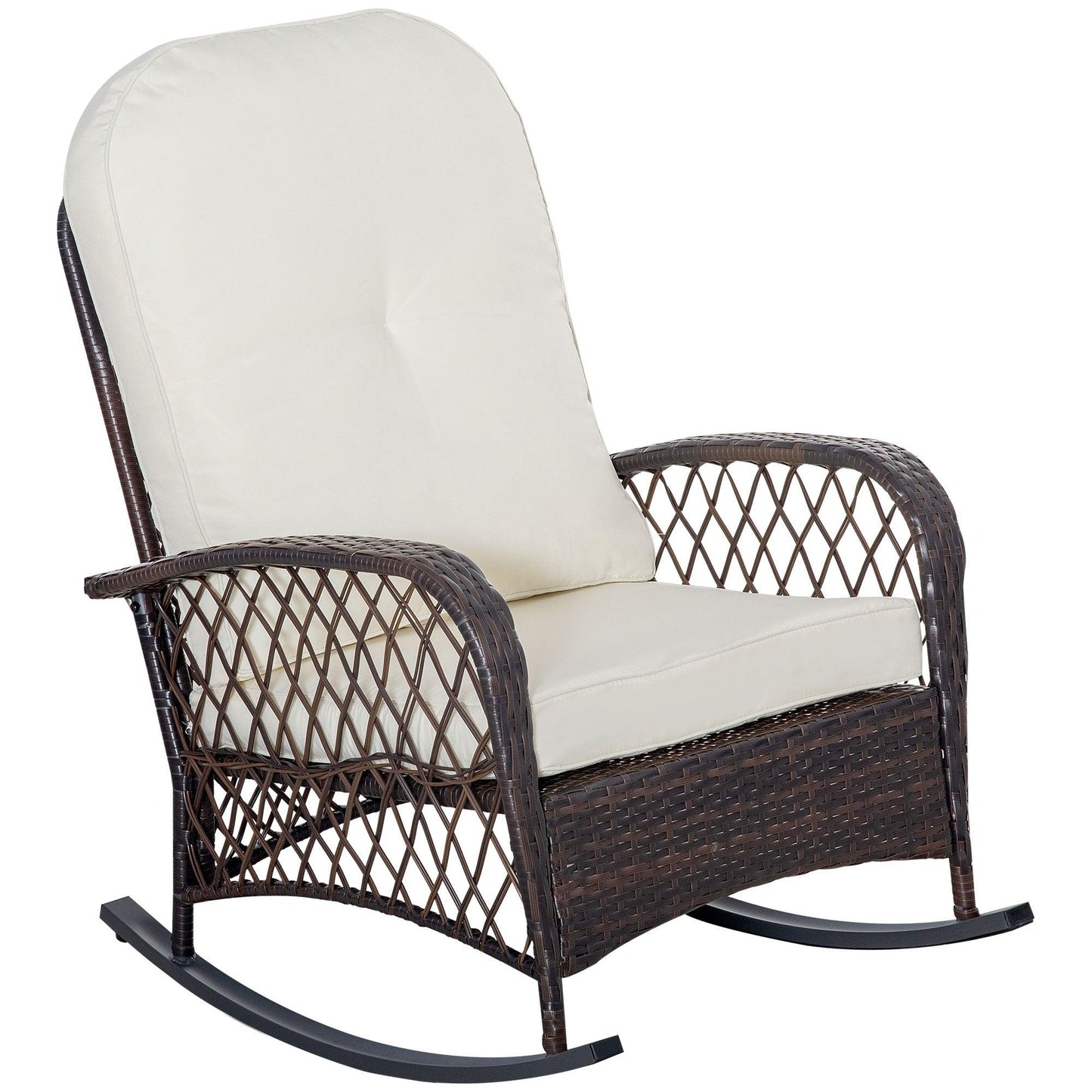 Outdoor and Garden-Outdoor Wicker Rocking Chair with Widen Seat, Thickened Cushion, Rattan Rocker with Steel Frame, High Weight Capacity for Patio, Cream White - Outdoor Style Company