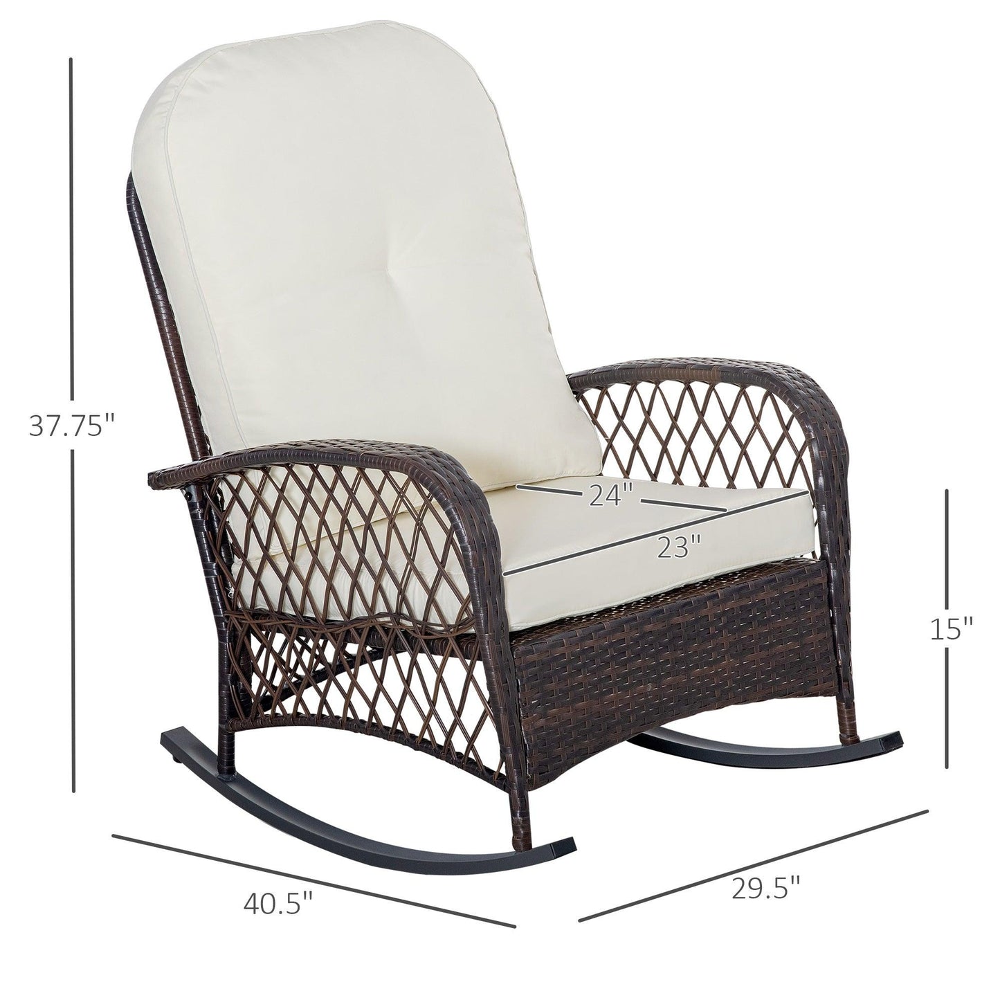 Outdoor and Garden-Outdoor Wicker Rocking Chair with Widen Seat, Thickened Cushion, Rattan Rocker with Steel Frame, High Weight Capacity for Patio, Cream White - Outdoor Style Company