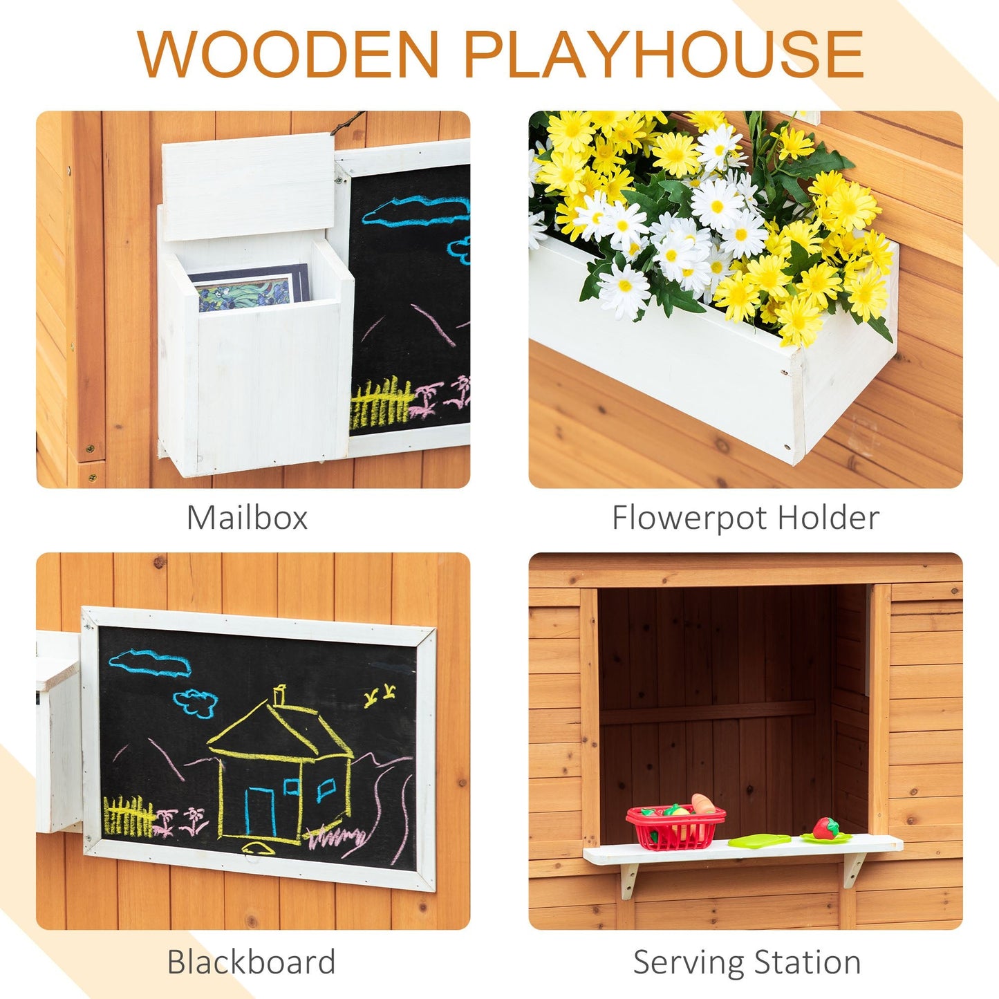 Outdoor and Garden-Outdoor Wooden Playhouse for Kids, Games Cottage, with Working Door, Windows, Mailbox, Bench, Flowers Pot Holder, 48" x 42.5" x 53" - Outdoor Style Company