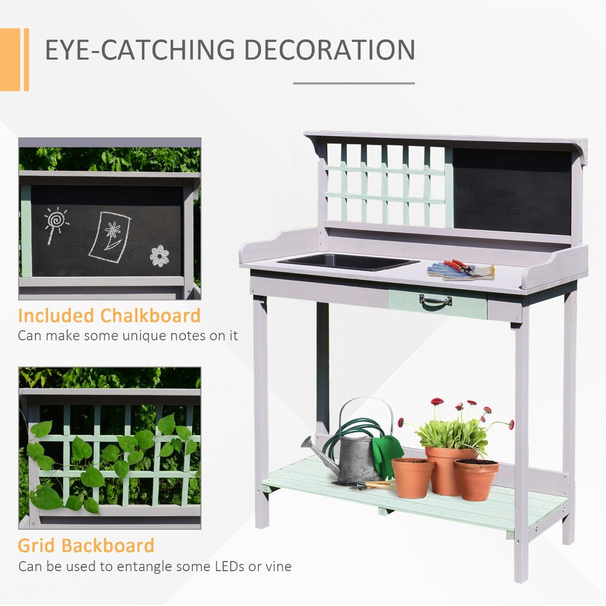 Outdoor and Garden-Outdoor Wooden Potting Bench Table with Removable Sink, Garden Work Station with Chalkboard, Drawer, Open Shelf Storage - Outdoor Style Company