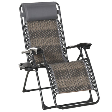 Outdoor and Garden-Outdoor Zero Gravity Folding Lounge Chair with Headrest, Cup and Phone Holder for Garden, Balcony, Deck, Grey - Outdoor Style Company