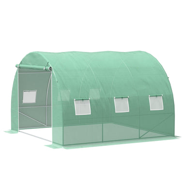Miscellaneous-Outsunny - 10' x 10' x 7' Walk-in Greenhouse, Tunnel Hoop, Polyethylene PE Cover, Steel Frame, Roll-Up Zipper Door & Windows for Vegetables, Green - Outdoor Style Company