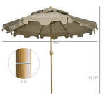 -Outsunny 9' Patio Umbrella with Push Button Tilt and Crank, Double Top Ruffled Outdoor Market Table Umbrella with 8 Ribs, for Garden - Outdoor Style Company