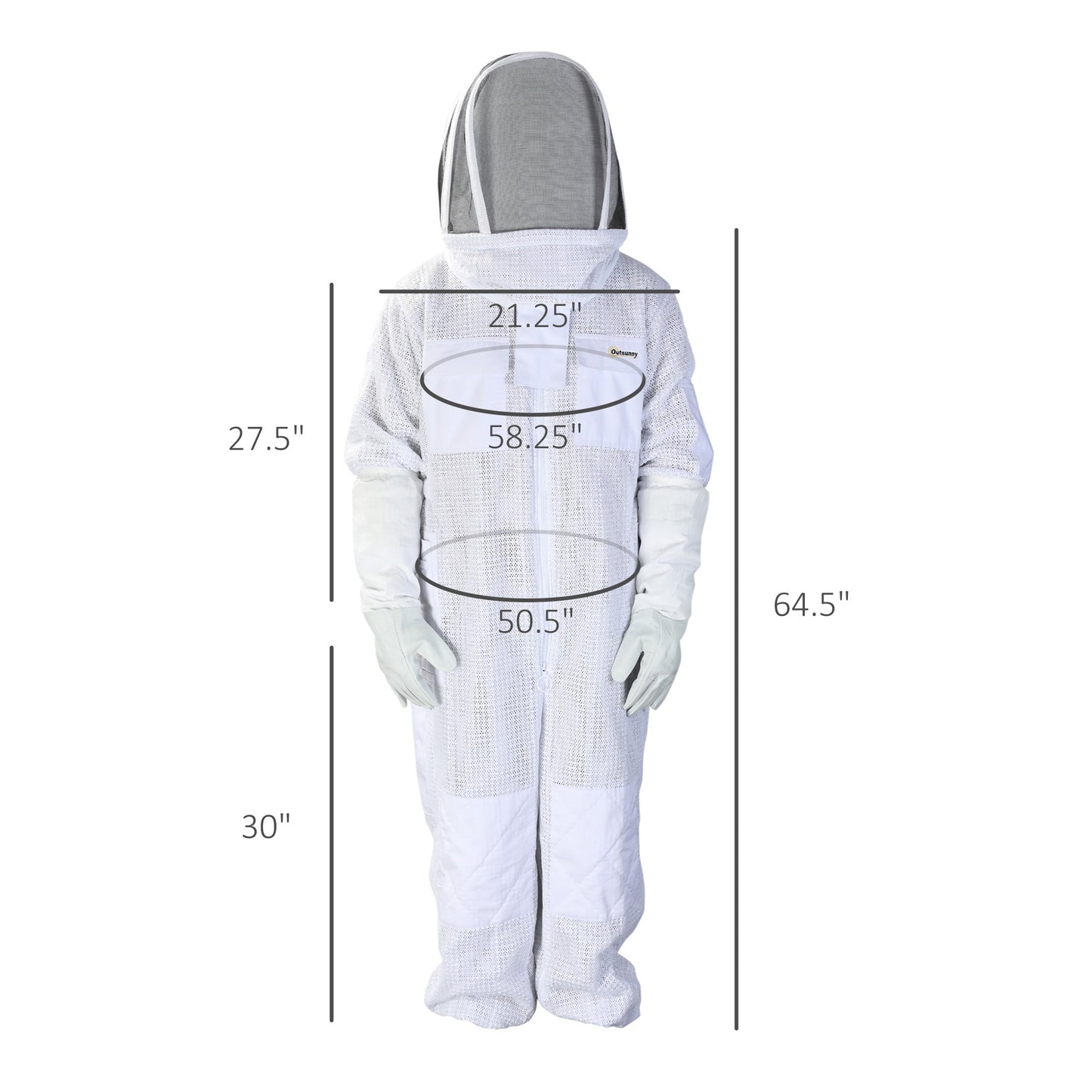 -Outsunny Beekeeping Suit Cotton Beekeeper Outfit Jacket with Gloves and Veil Hood for Men and Women, XXXL, Cream White - Outdoor Style Company