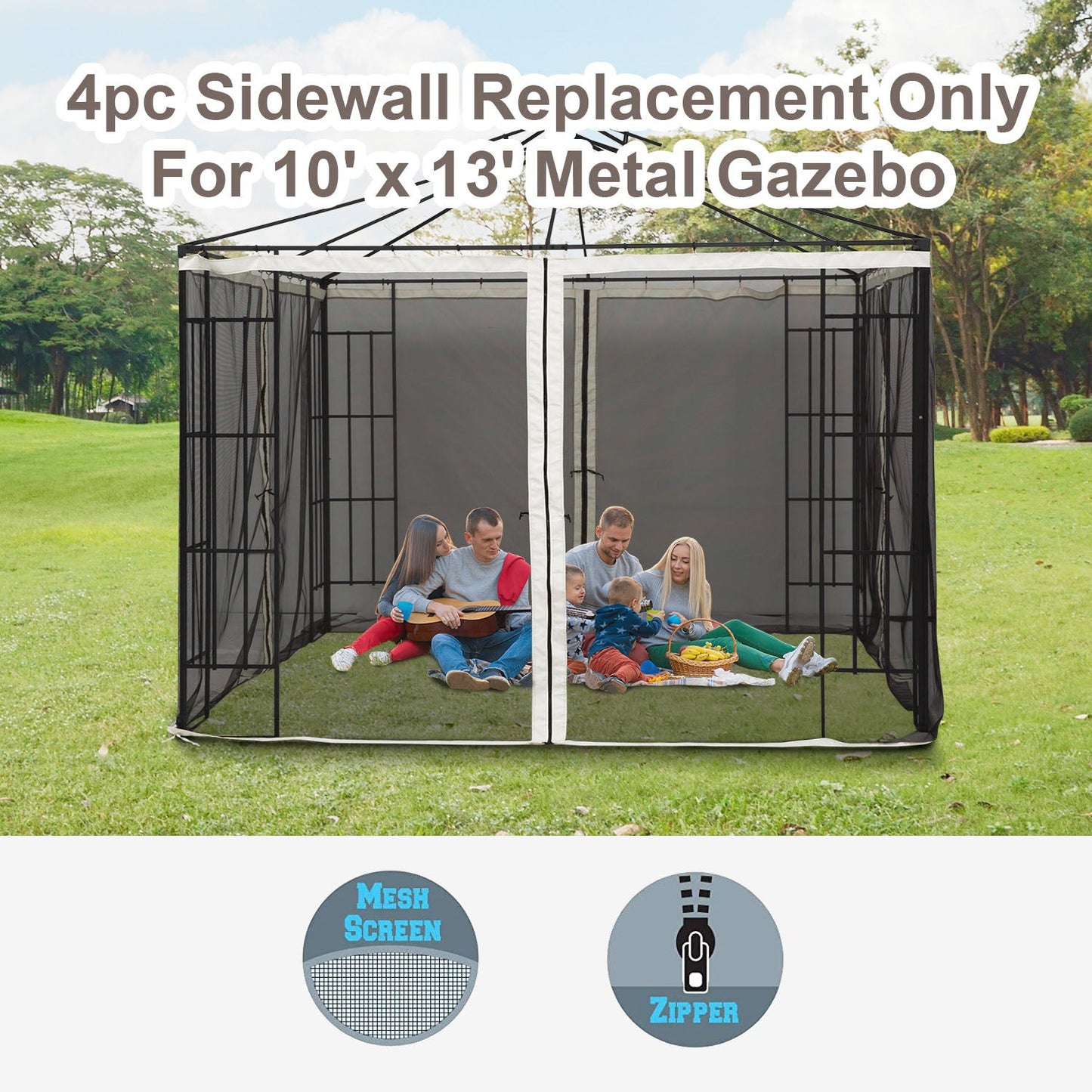 -Outsunny Universal Replacement Mesh Sidewall Netting for 10' x 13' Gazebos and Canopy Tents with Zippers, (Sidewall Only) Black - Outdoor Style Company