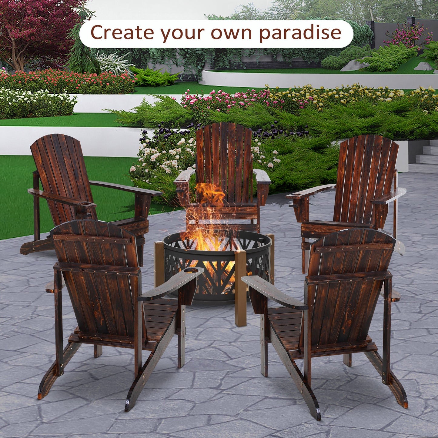 Outdoor and Garden-Oversized Adirondack Chair, Outdoor Fire Pit and Porch Seating, Classic Log Lounge w/ Built-in Cupholder for Patio, Lawn, Deck, Brown - Outdoor Style Company