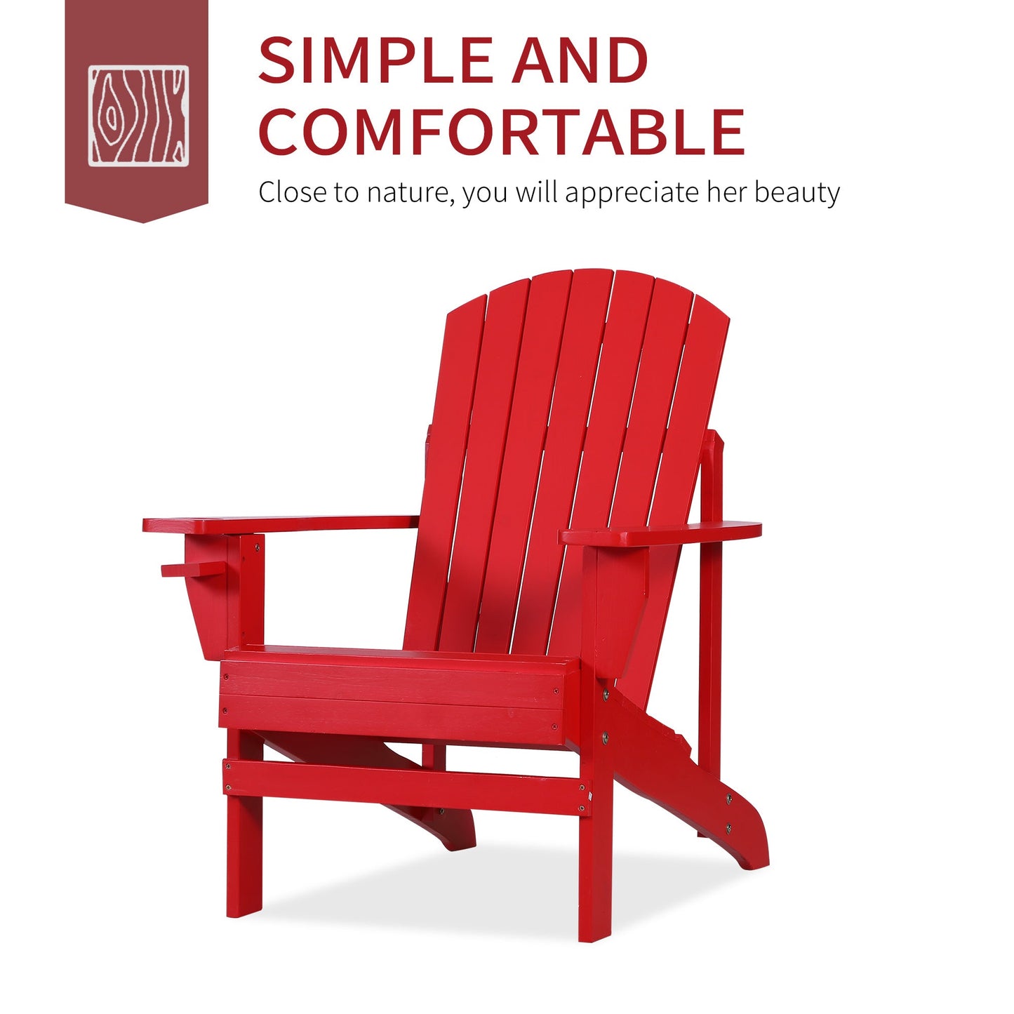 Outdoor and Garden-Oversized Adirondack Chair, Outdoor Fire Pit and Porch Seating, Classic Log Lounge w/ Built-in Cupholder for Patio, Lawn, Deck, Red - Outdoor Style Company