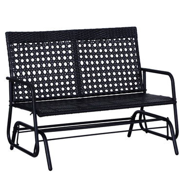 Outdoor and Garden-Patio 2-Person Wicker Glider Bench Rocking Chair, All-Hand Woven PE Rattan Cushioned Loveseat w/ Ergonomic Design Rocking System, Black - Outdoor Style Company