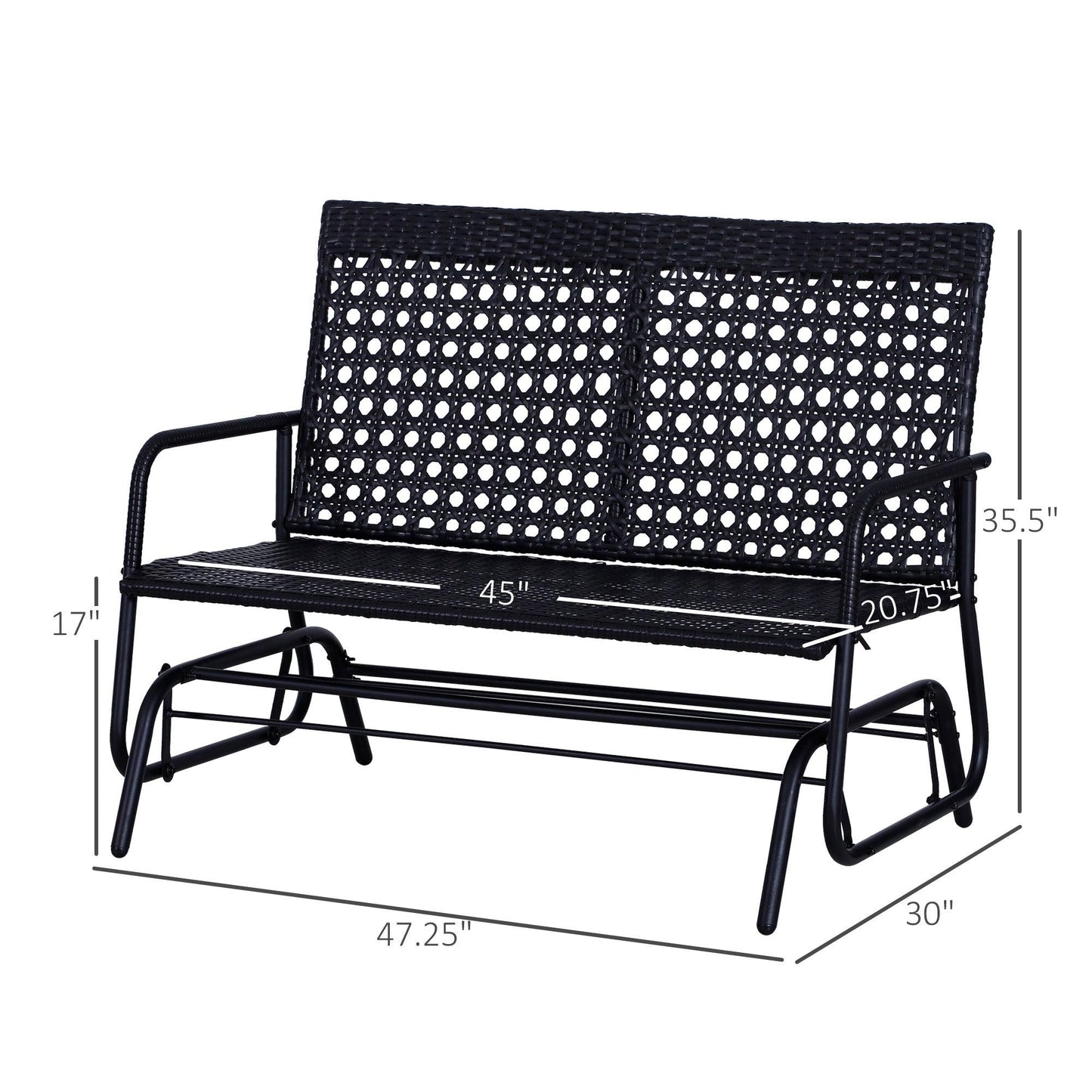 Outdoor and Garden-Patio 2-Person Wicker Glider Bench Rocking Chair, All-Hand Woven PE Rattan Cushioned Loveseat w/ Ergonomic Design Rocking System, Black - Outdoor Style Company