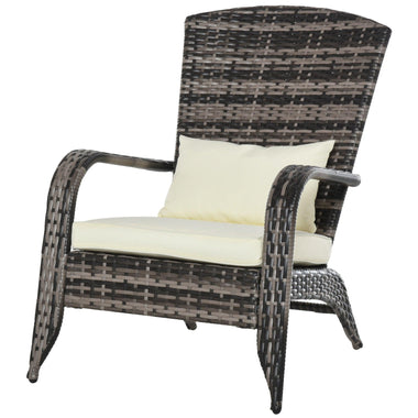 Outdoor and Garden-Patio Adirondack Chair with All-Weather Rattan Wicker, Soft Cushions, Tall Curved Backrest for Deck or Garden - Beige - Outdoor Style Company