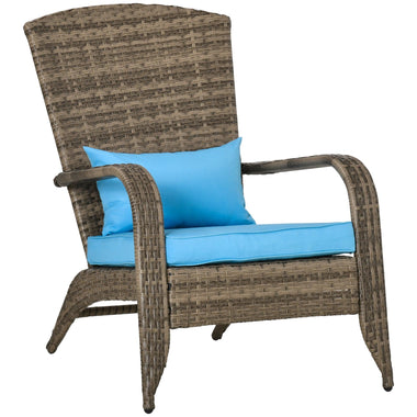 Outdoor and Garden-Patio Adirondack Chair with All-Weather Rattan Wicker, Soft Cushions, Tall Curved Backrest for Deck or Garden, Sky Blue - Outdoor Style Company
