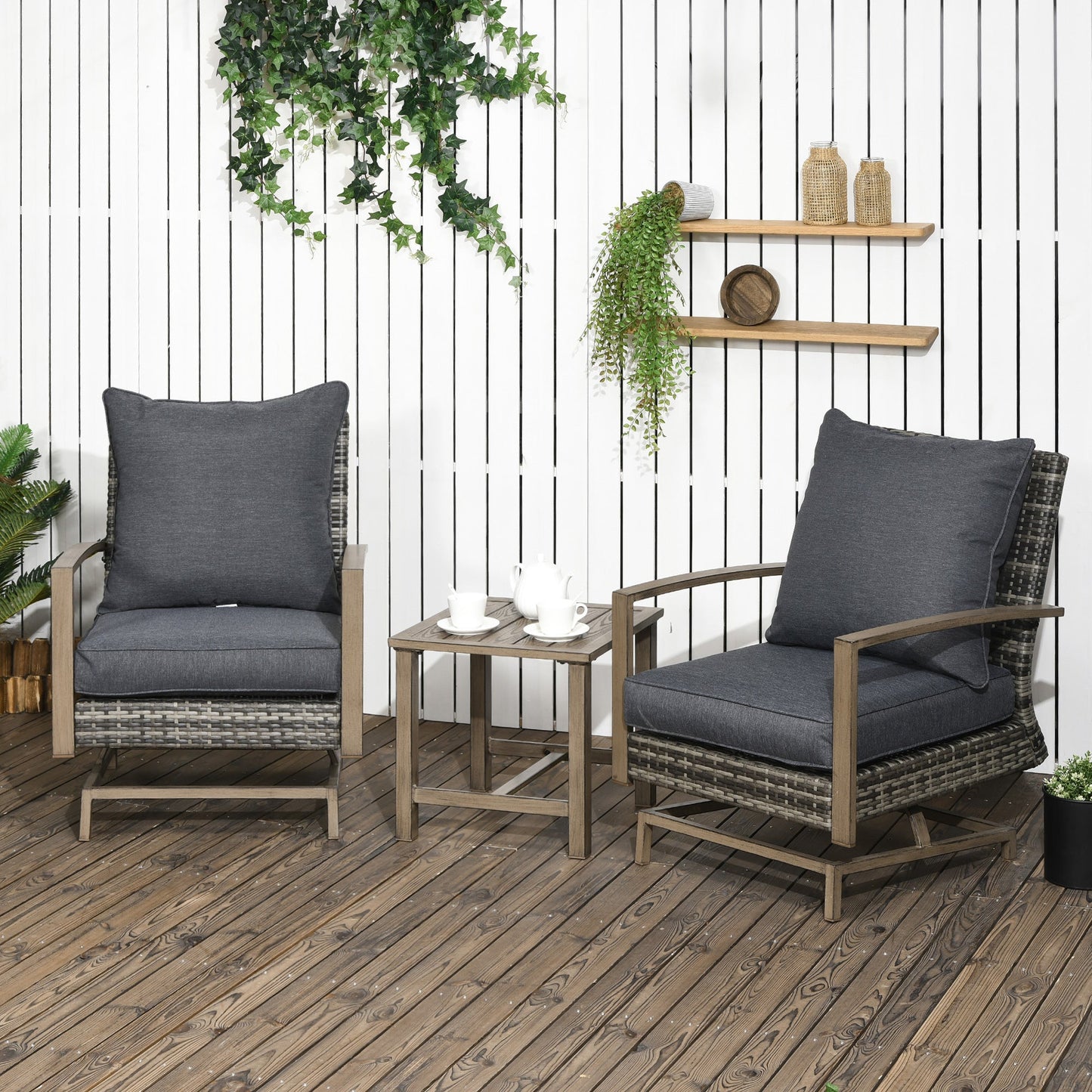 Outdoor and Garden-Patio Bistro Set, Porch Furniture with Soft Cushions and Rocking Function for Yard, Lawn, Porch, Dark Gray - Outdoor Style Company