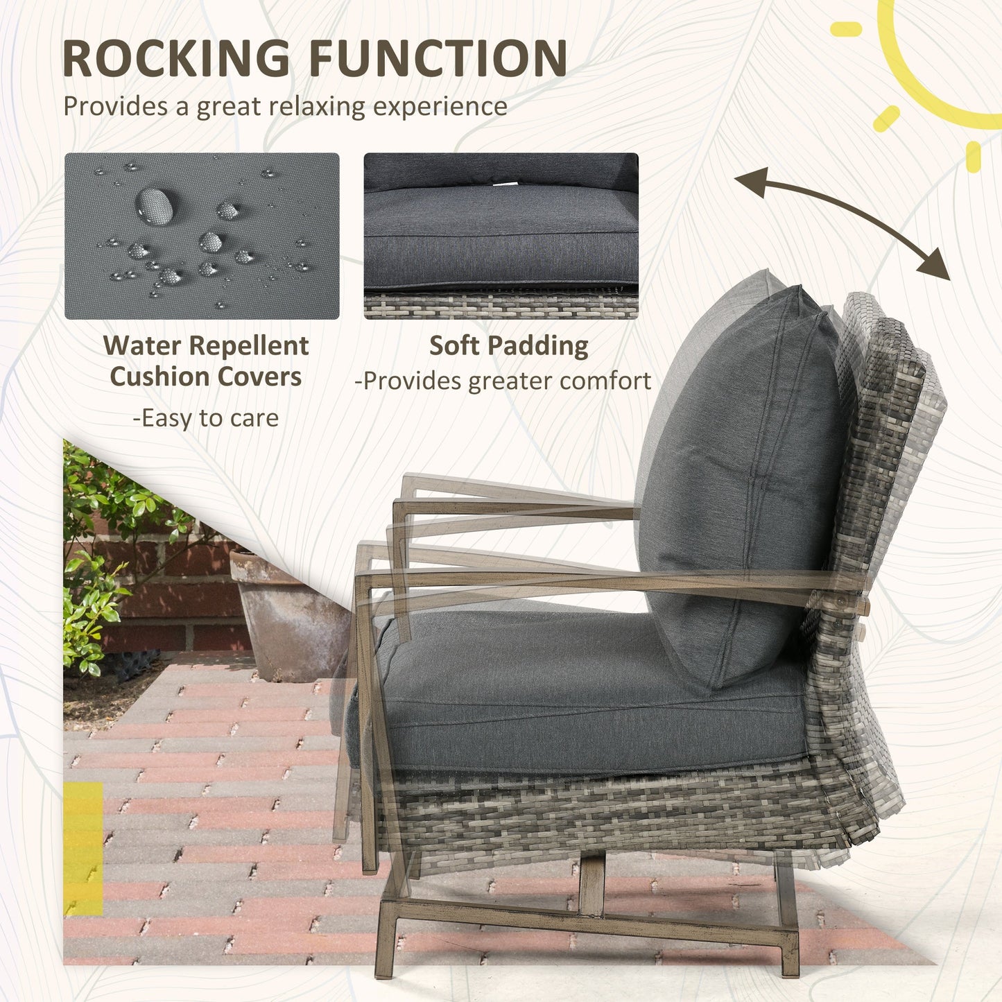 Outdoor and Garden-Patio Bistro Set, Porch Furniture with Soft Cushions and Rocking Function for Yard, Lawn, Porch, Dark Gray - Outdoor Style Company