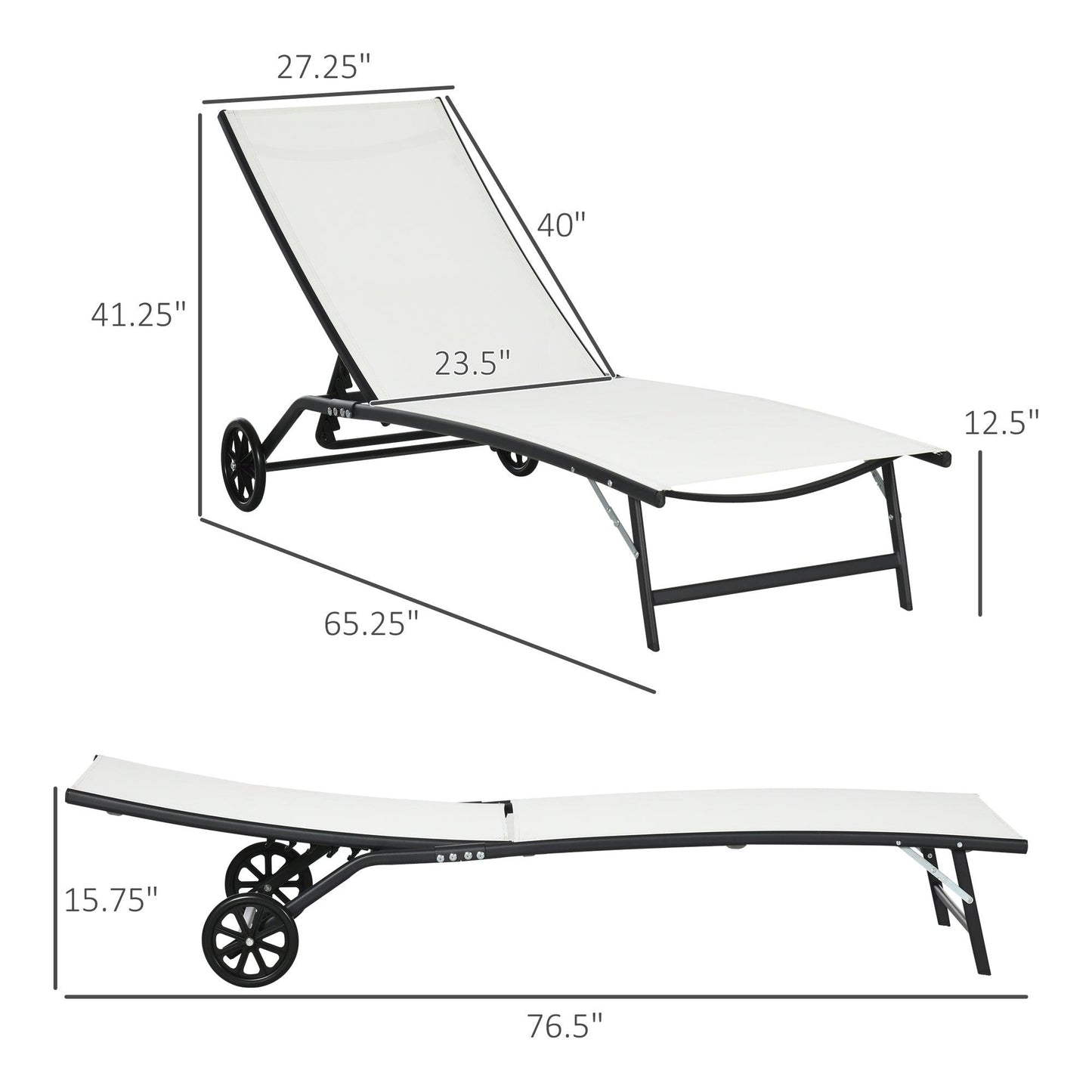 Outdoor and Garden-Patio Chaise Lounge Chair Set , 2 Piece Outdoor Recliner with Wheels, 5 Level Adjustable Backrest for Garden, Deck & Poolside - Outdoor Style Company