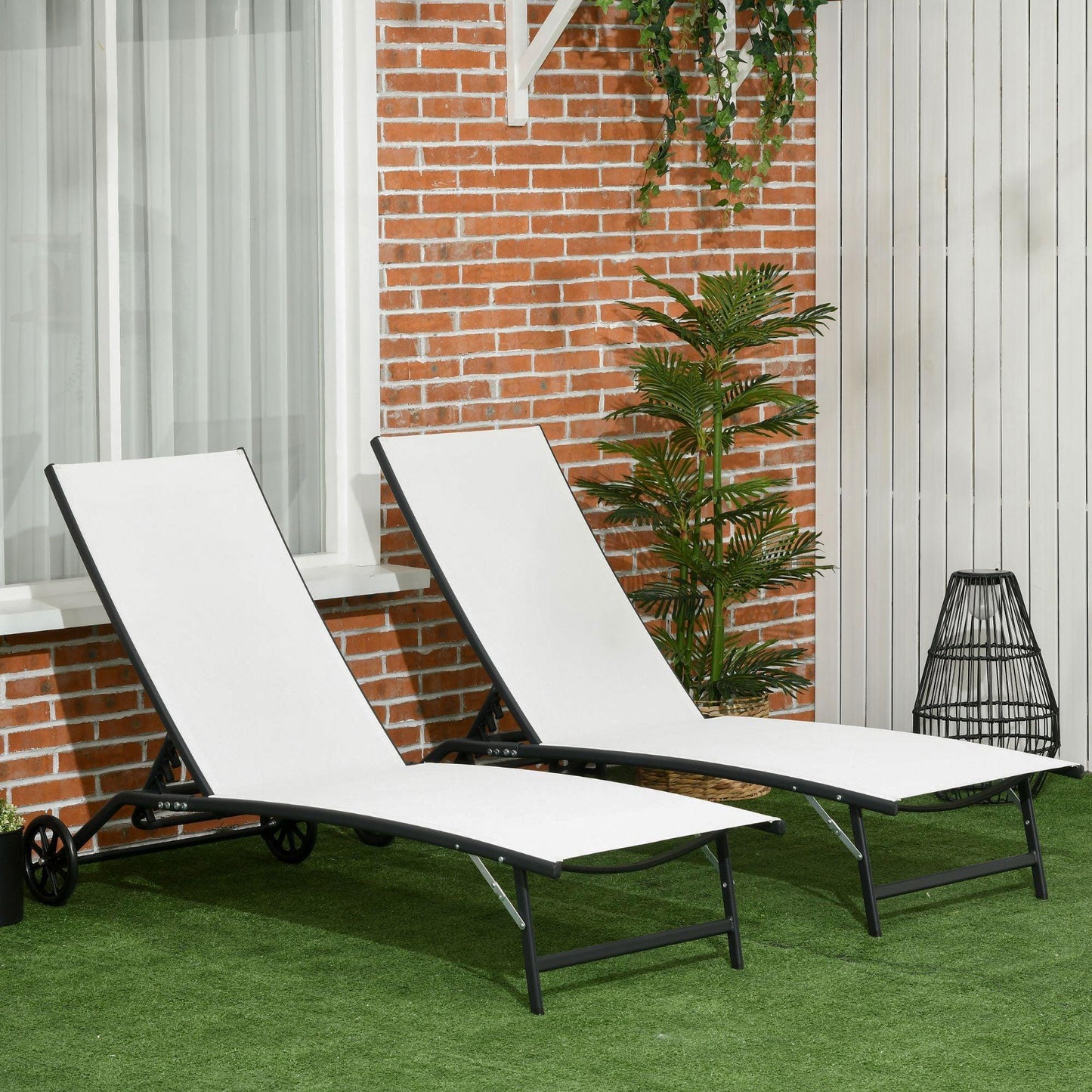 Outdoor and Garden-Patio Chaise Lounge Chair Set , 2 Piece Outdoor Recliner with Wheels, 5 Level Adjustable Backrest for Garden, Deck & Poolside - Outdoor Style Company