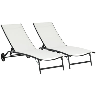 Outdoor and Garden-Patio Chaise Lounge Chair Set , 2 Piece Outdoor Recliner with Wheels, 5 Level Adjustable Backrest for Garden, Deck & Poolside - Outdoor Style Company